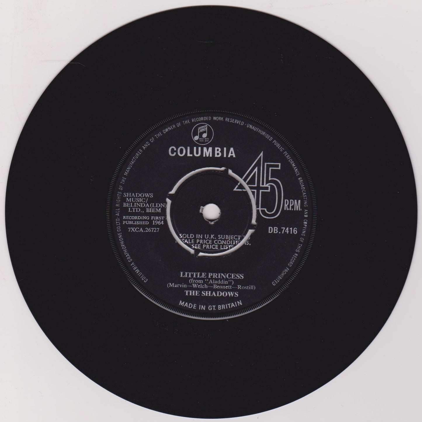 The Shadows – Genie With The Light Brown Lamp 7" vinyl single VG/-