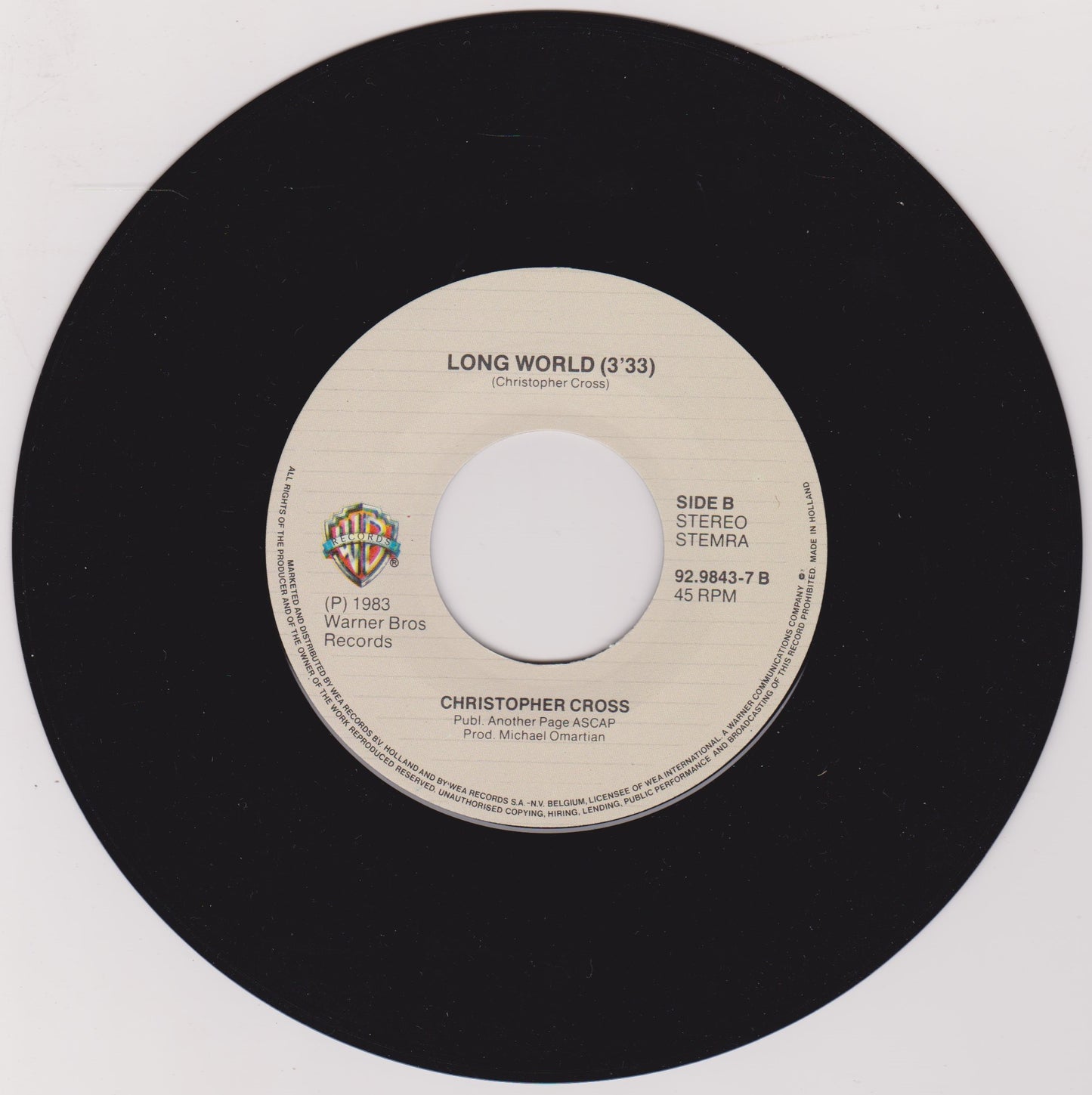 Christopher Cross ‎– All Right (WB 1983) 7" vinyl P/S single VG/VG Dutch import