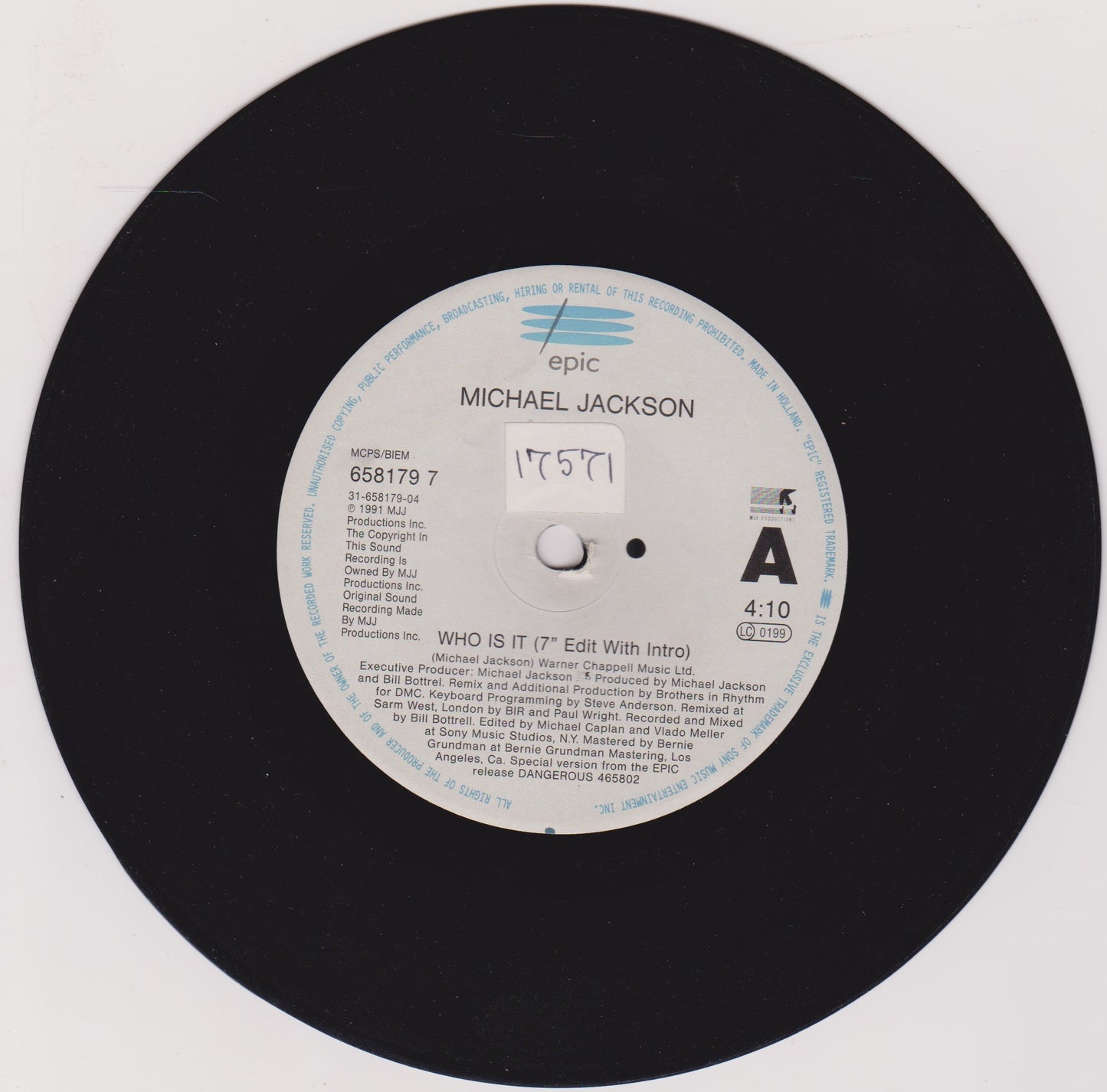 Michael Jackson – Who Is It (Epic 1992) 7" vinyl P/S single VG/VG