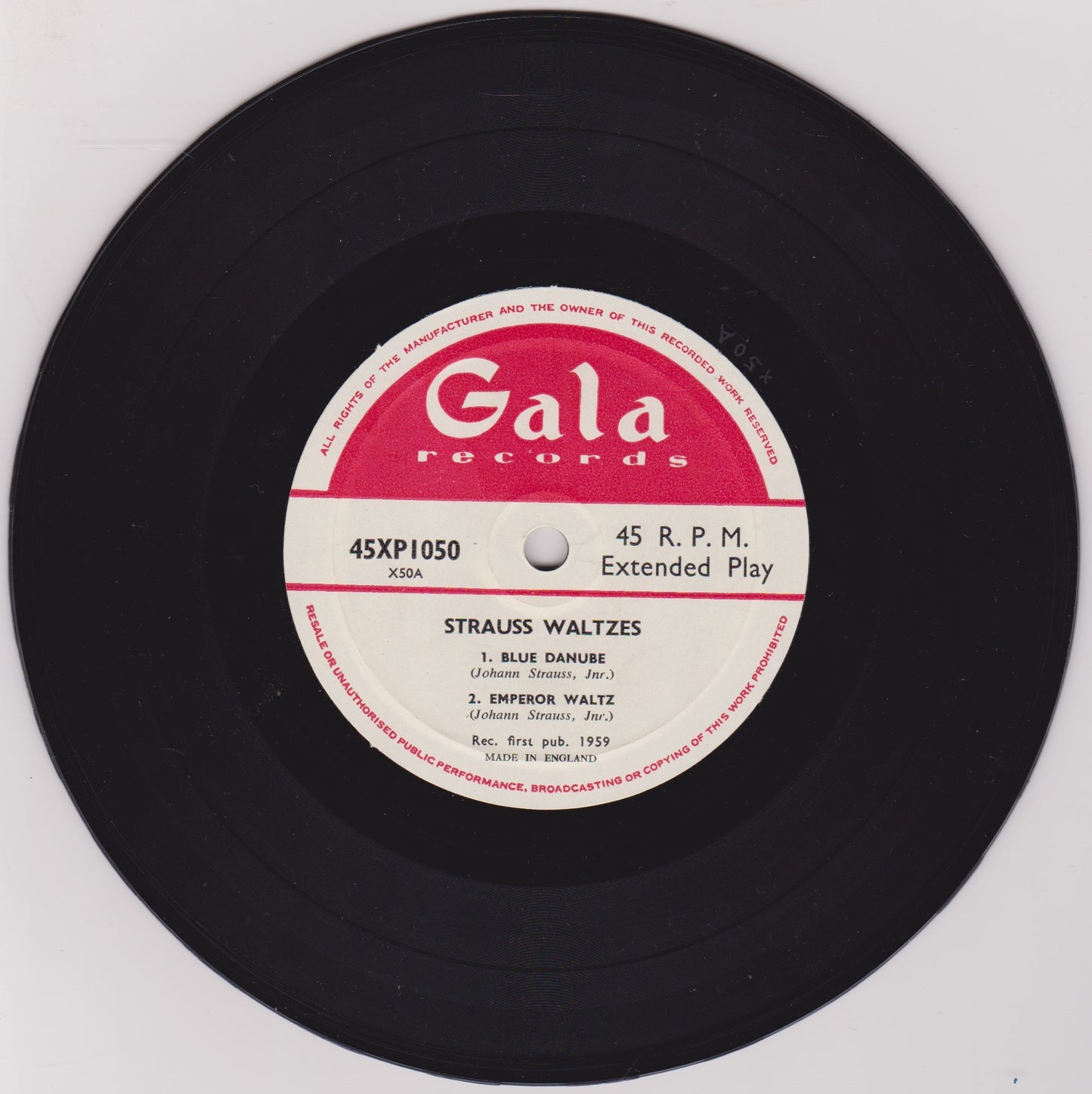 Johann Strauss Jnr. – Strauss Waltzes (Gala 1959) 7" vinyl P/S EP VG/VG