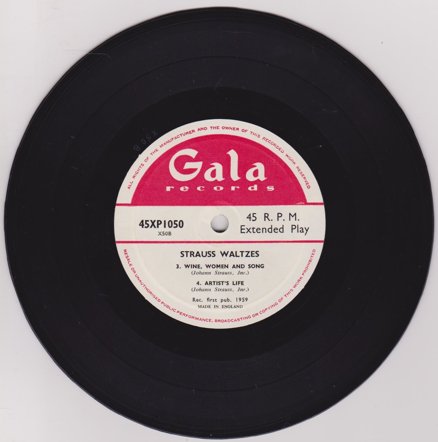Johann Strauss Jnr. – Strauss Waltzes (Gala 1959) 7" vinyl P/S EP VG/VG