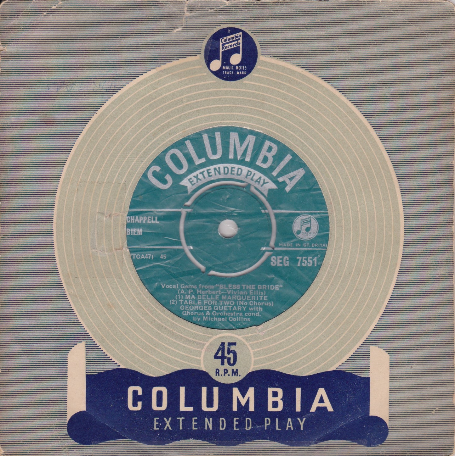 Various - Vocal Gems From "Bless The Bride" (Columbia 1954) 7" vinyl EP VG/G+