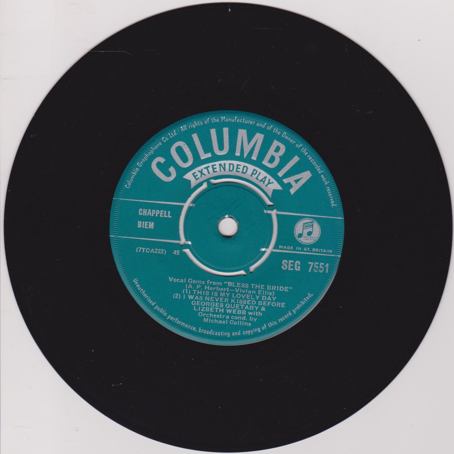 Various - Vocal Gems From "Bless The Bride" (Columbia 1954) 7" vinyl EP VG/G+