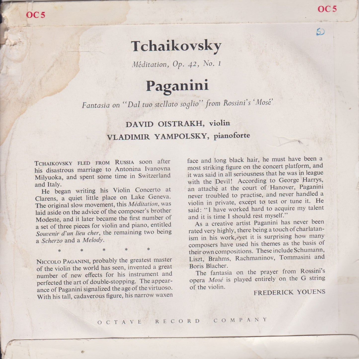 Oistrakh, Tchaikovsky, Paganini ‎– Meditation / Variations On A Theme Of Rossini EP G+/G