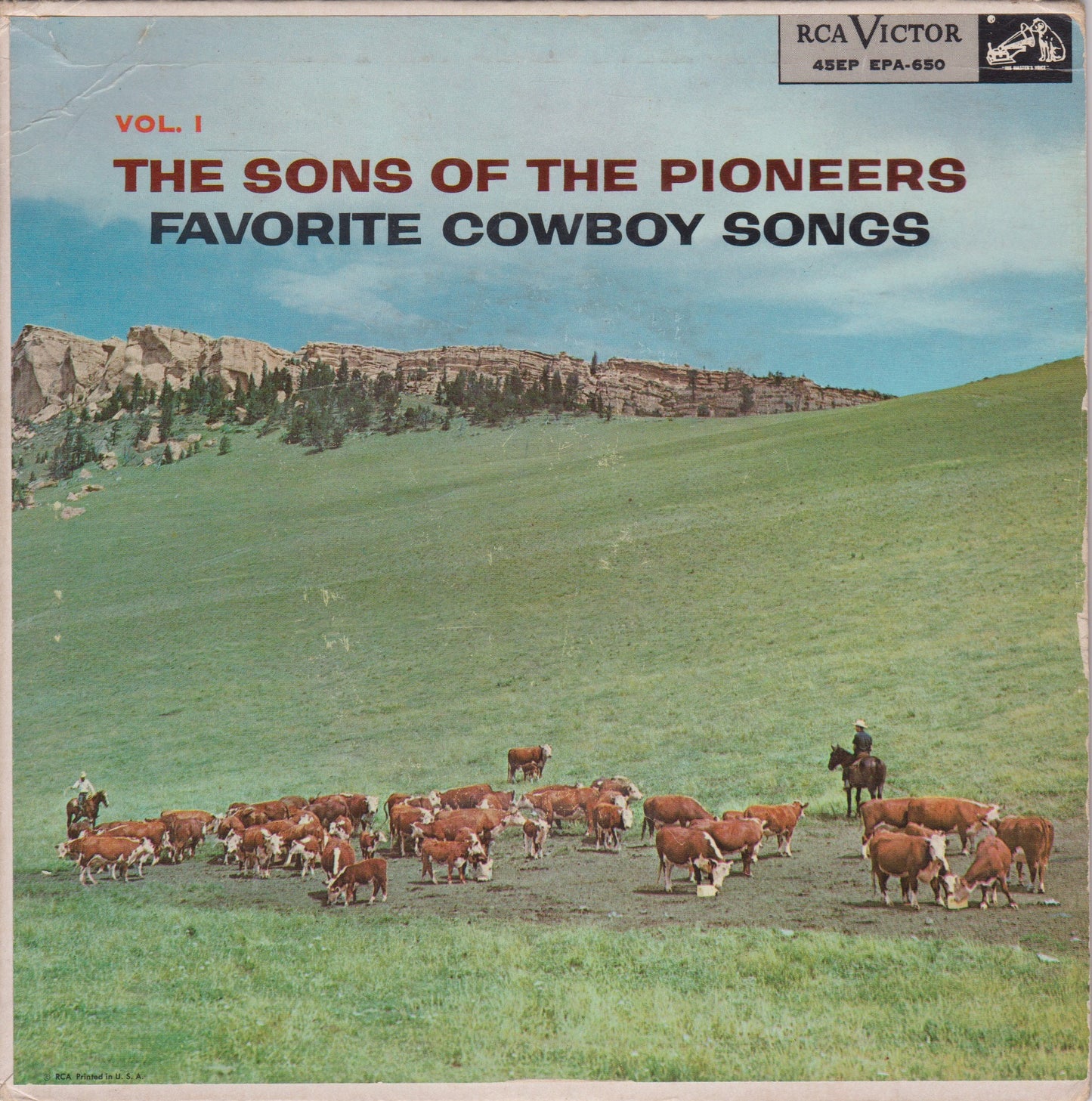 The Sons Of The Pioneers ‎– Favorite Cowboy Songs Vol. 1 7" vinyl US P/S EP VG/VG jukebox