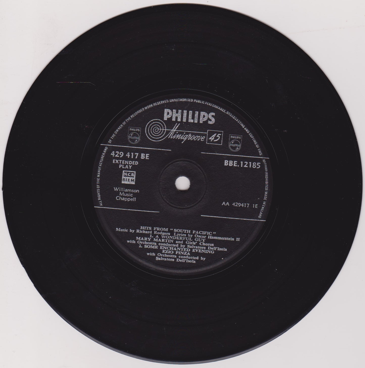 Various – Hits From South Pacific (Philips) 7" vinyl P/S EP VG/VG