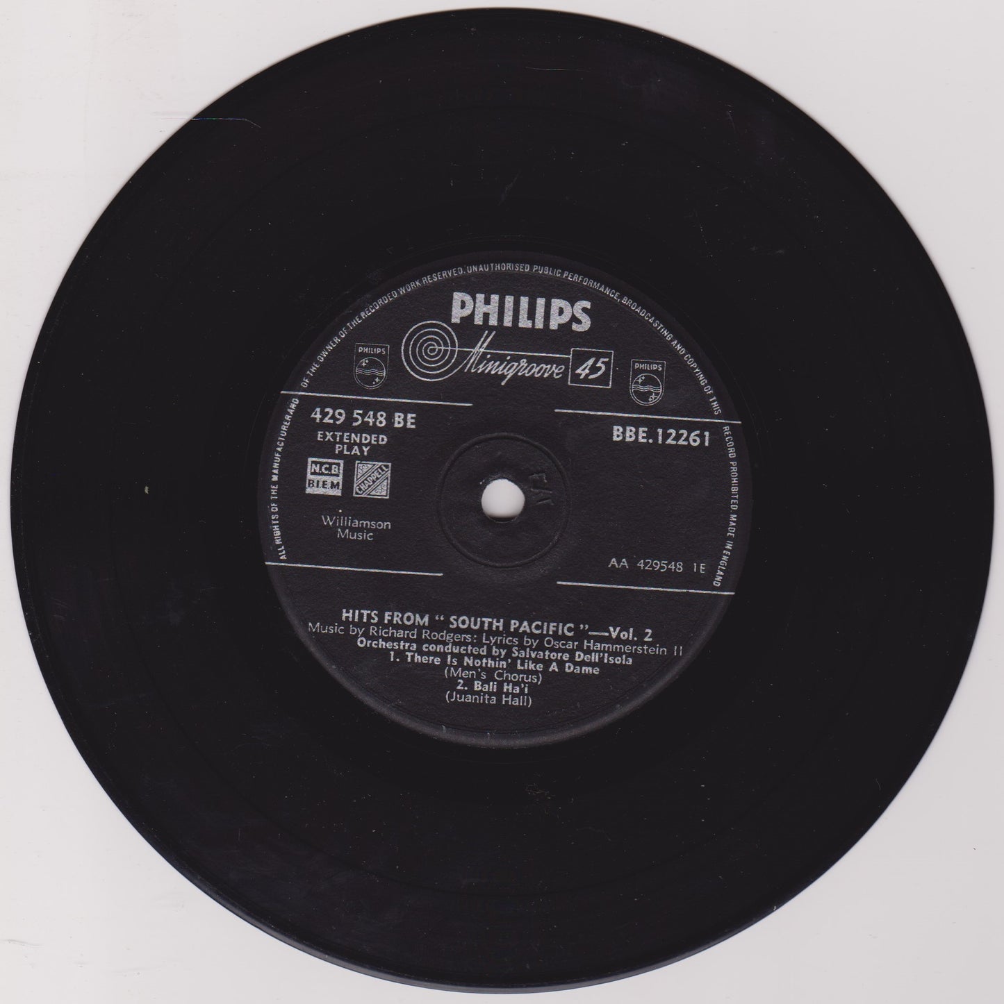 Various – Hits From "South Pacific" - Vol. 2 (Philips) 7" vinyl P/S EP VG/VG