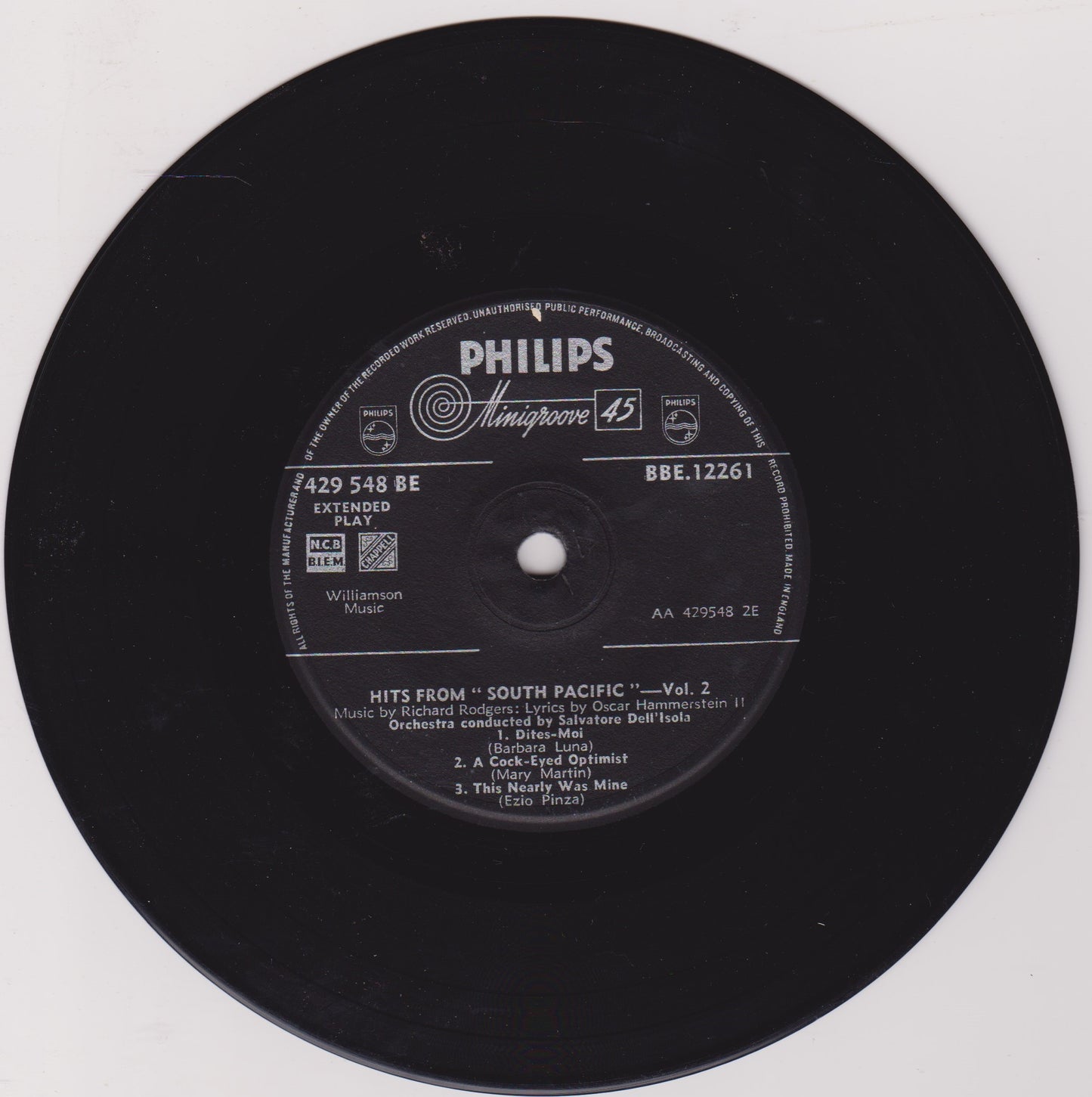 Various – Hits From "South Pacific" - Vol. 2 (Philips) 7" vinyl P/S EP VG/VG