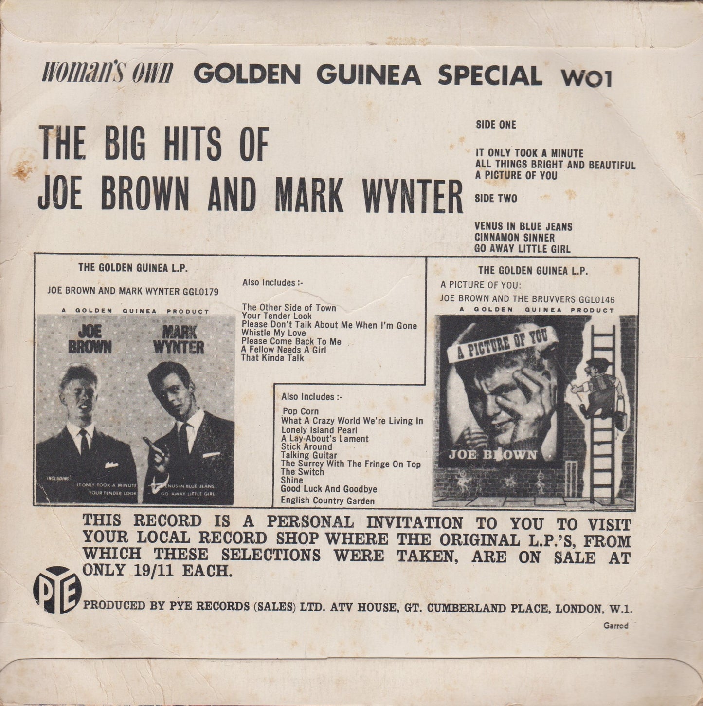 The Big Hits Of Joe Brown And Mark Wynter (Pye 1963) 7" vinyl P/S EP VG/VG