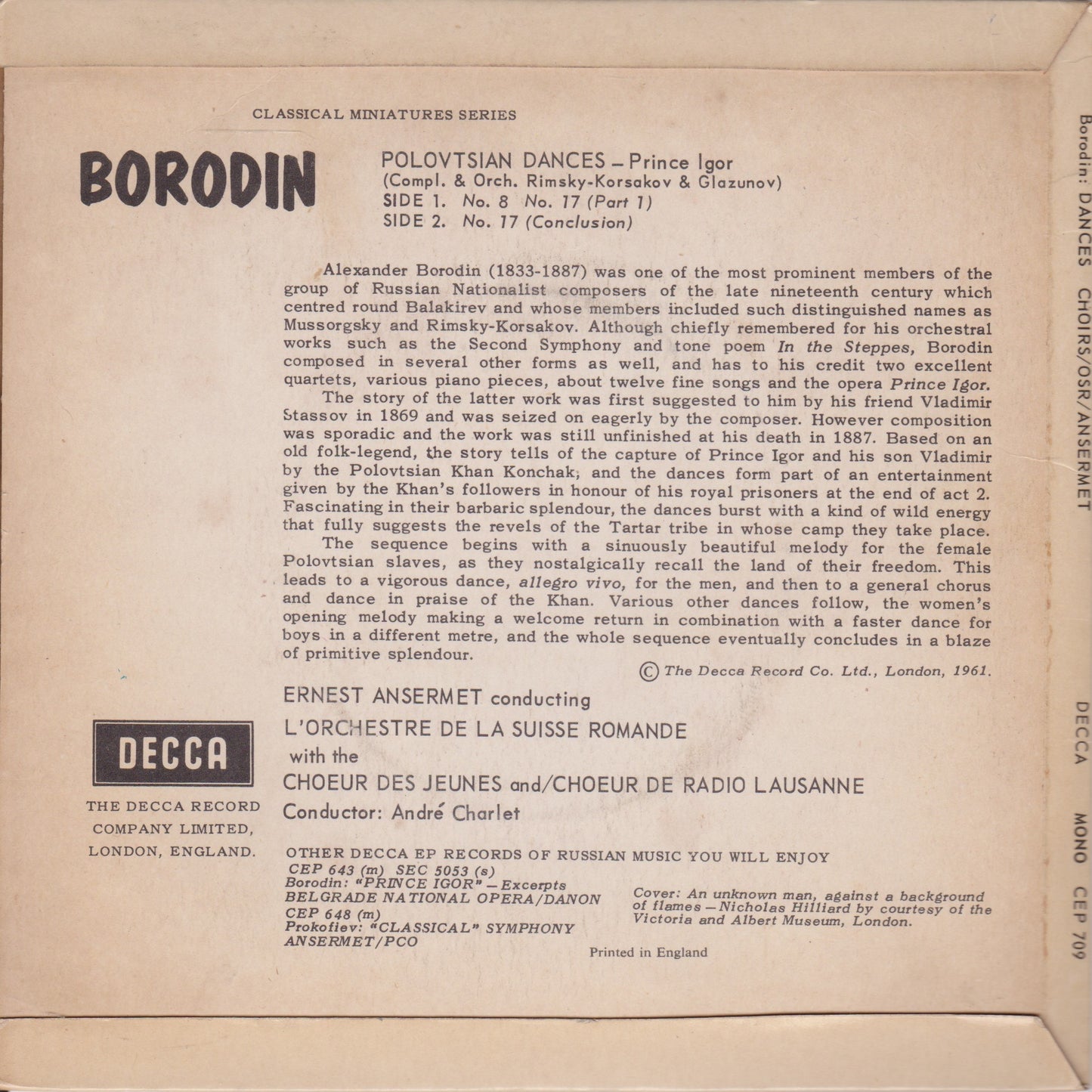 Borodin, OSR, Ansermet ‎– Polovtsian Dances - Prince Igor 7" vinyl P/S EP VG/VG