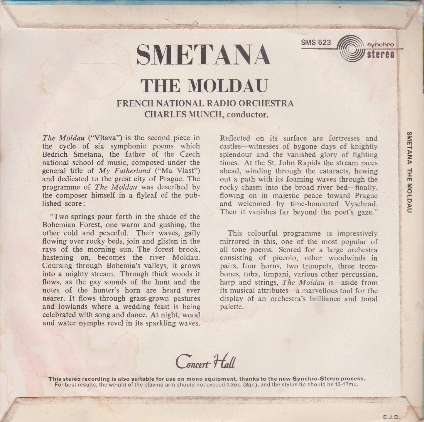 Smetana / The French National Radio Orchestra – The Moldau 7" vinyl P/S EP VG/VG