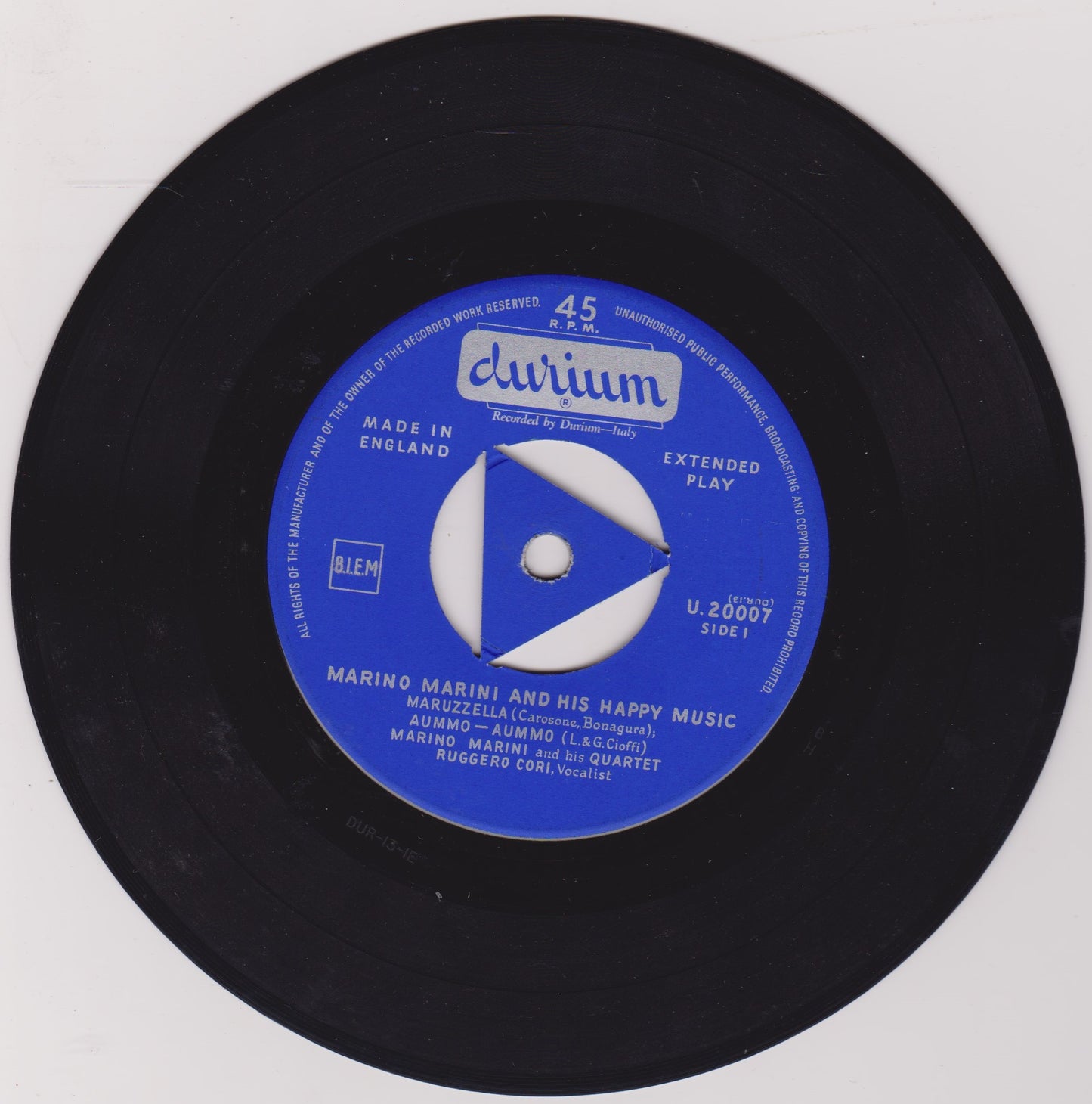 Marino Marini And His Quartet ‎– Marino Marini And His Happy Music 7" vinyl P/S EP G+/VG