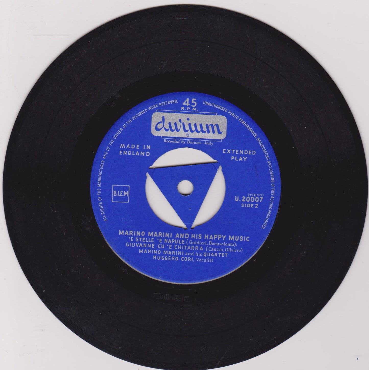 Marino Marini And His Quartet ‎– Marino Marini And His Happy Music 7" vinyl P/S EP G+/VG