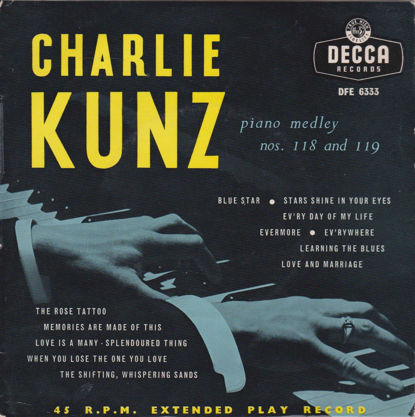 Charlie Kunz – Charlie Kunz Piano Medley Nos. 118 And 119 (Decca 1956) 7" vinyl P/S EP VG/VG