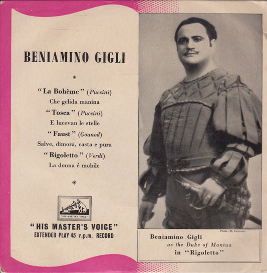 Beniamino Gigli – Operatic Arias (HMV) 7" vinyl P/S EP VG/VG