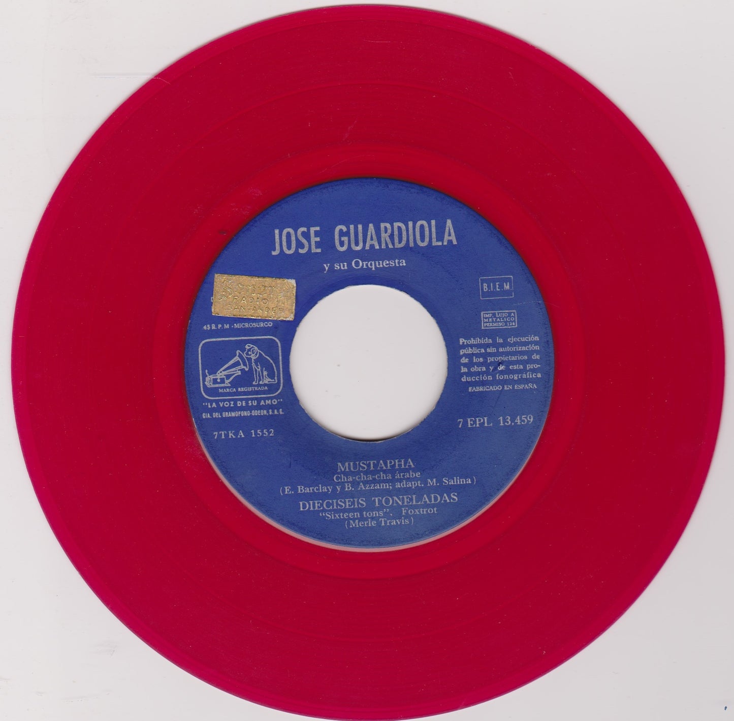 José Guardiola Y Su Orquesta – Mustapha (La Voz De Su Amo 1960) 7" pink vinyl P/S EP G+/VG Spain