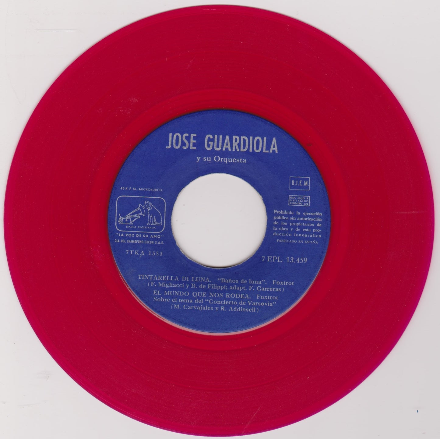 José Guardiola Y Su Orquesta – Mustapha (La Voz De Su Amo 1960) 7" pink vinyl P/S EP G+/VG Spain