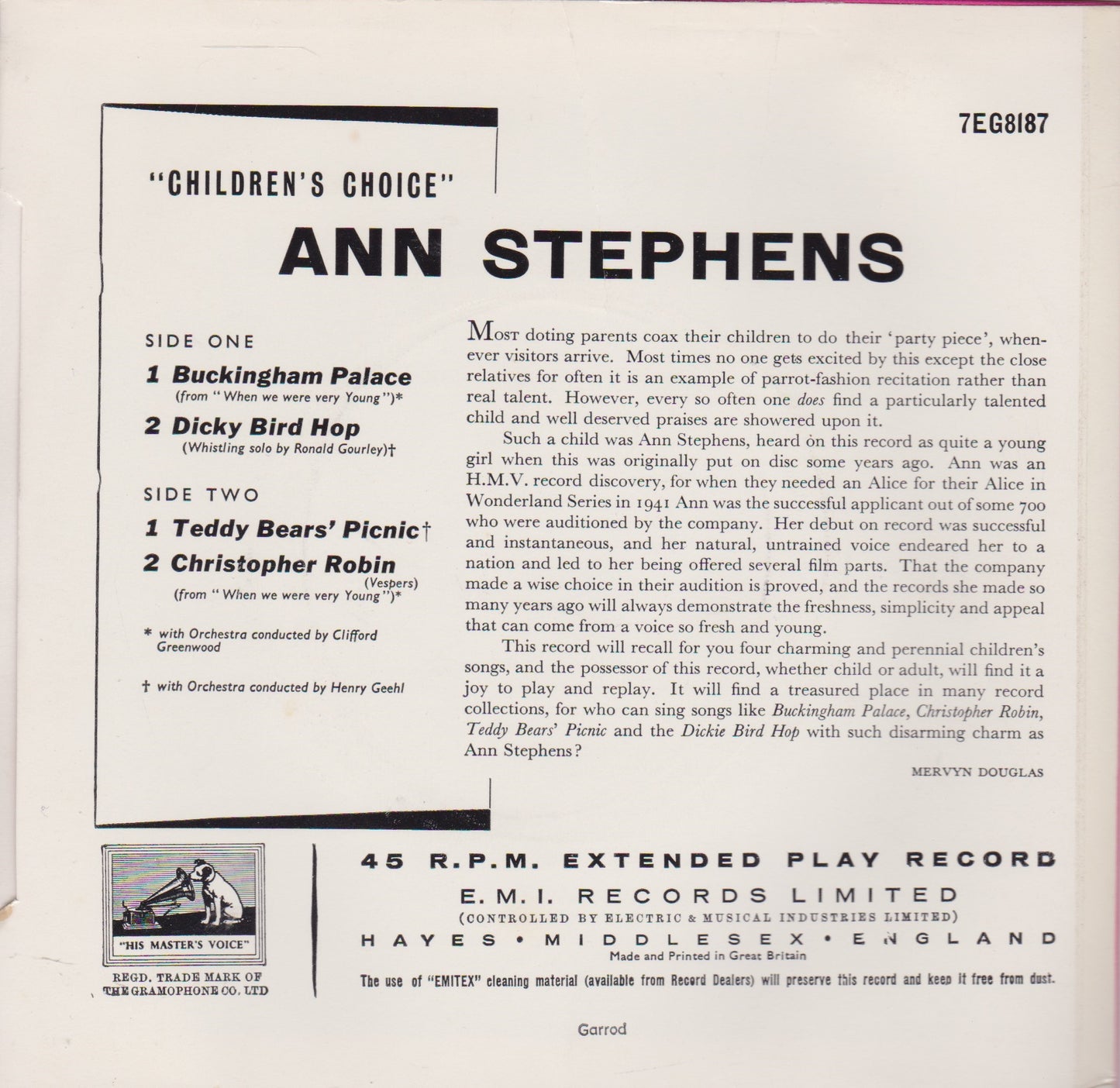 Ann Stephens – Children's Choice (HMV 1956) 7" vinyl P/S EP VG/VG