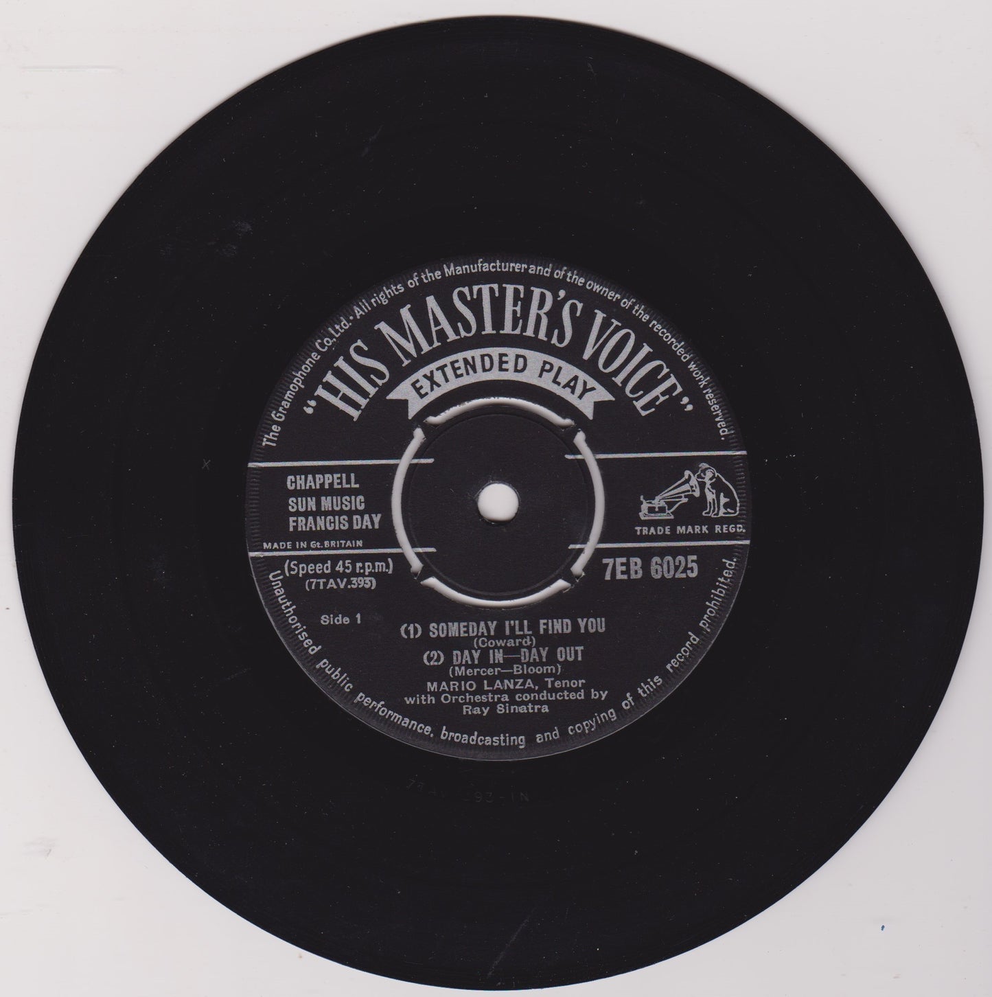 Mario Lanza – Romance In Song (HMV 1956) 7" vinyl P/S EP VG/VG