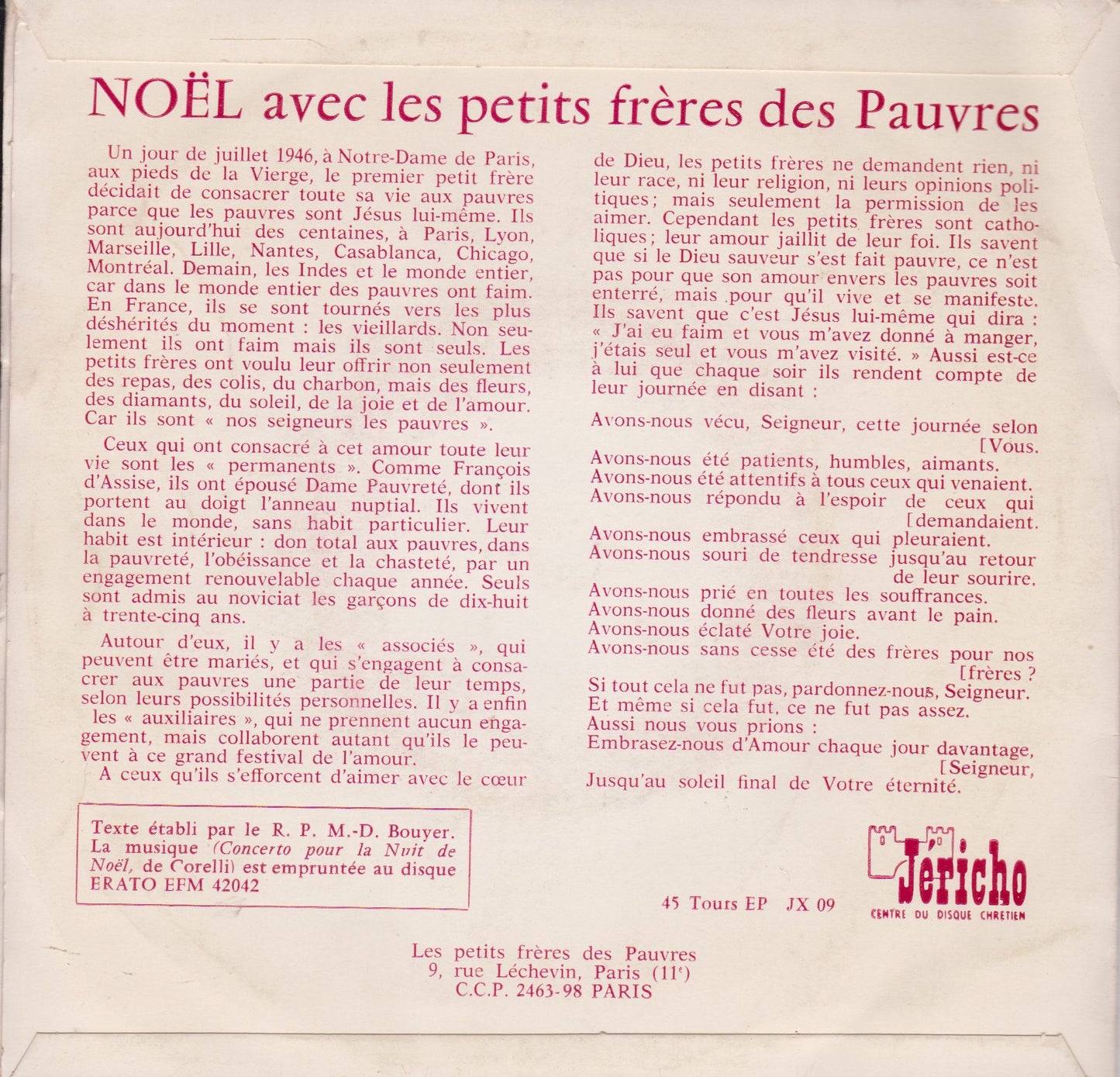 Les Petits Frères Des Pauvres – Noël (Jericho) 7" vinyl P/S EP VG/VG France