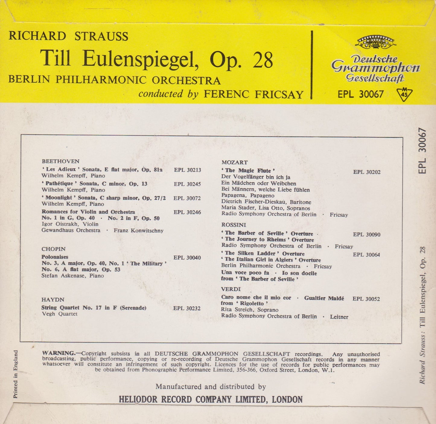 Richard Strauss, Berlin Philharmonic Orchestra – Till Eulenspiegel, Op. 28 7" vinyl P/S EP VG/VG