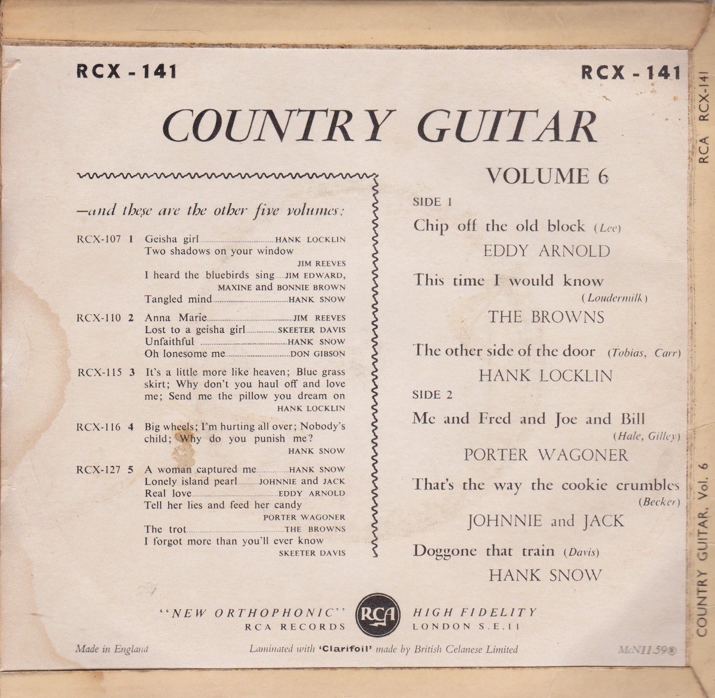 Various ‎– Country Guitar Volume 6 (RCA 1959) 7" vinyl P/S EP VG/VG