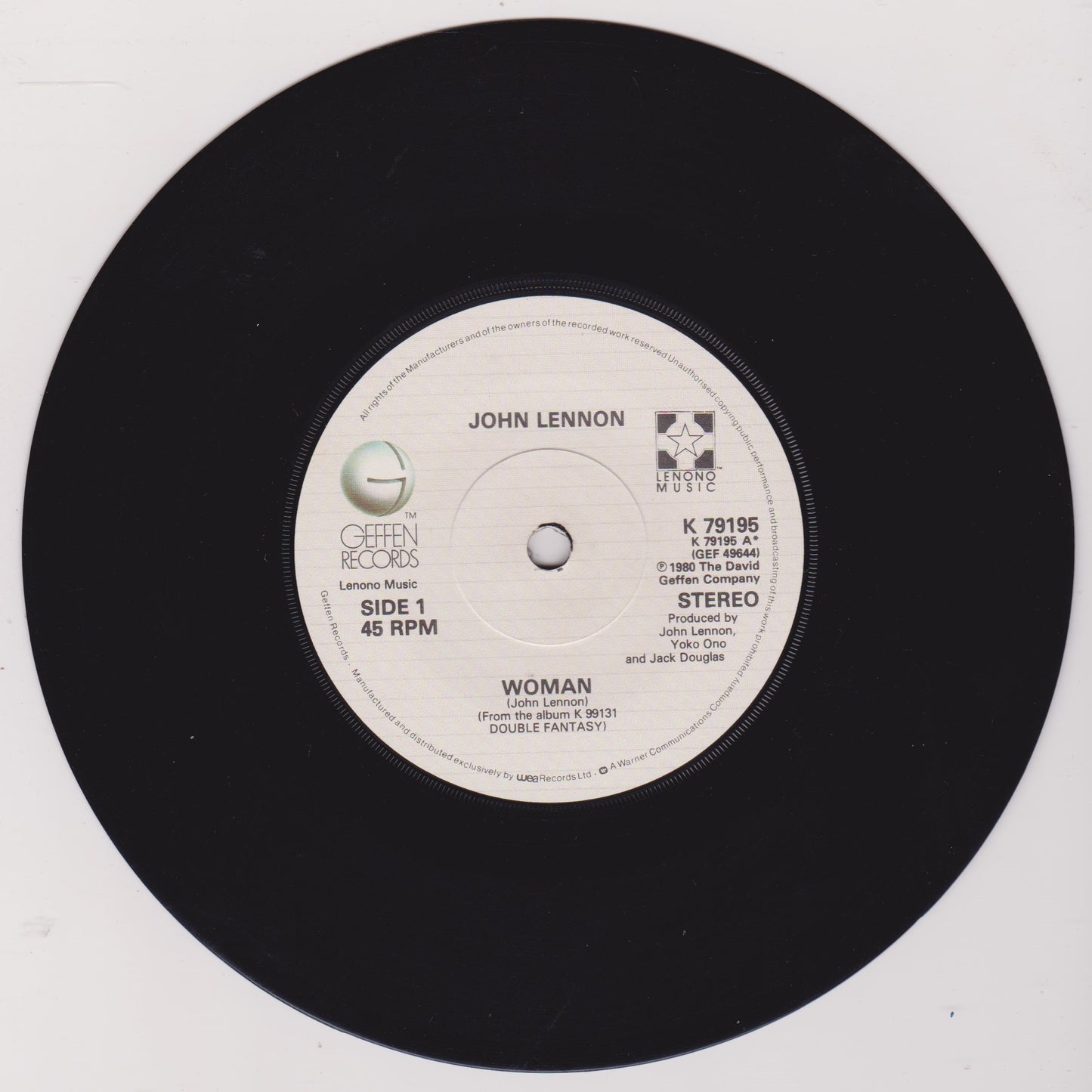 John Lennon – Woman (Geffen 1981) 7" vinyl single VG/VG