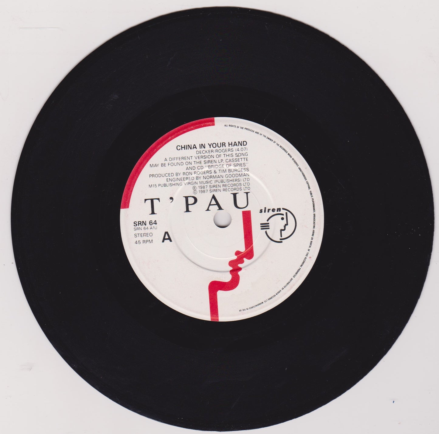 T'Pau – China In Your Hand (Siren 1987) 7" vinyl single G+/-