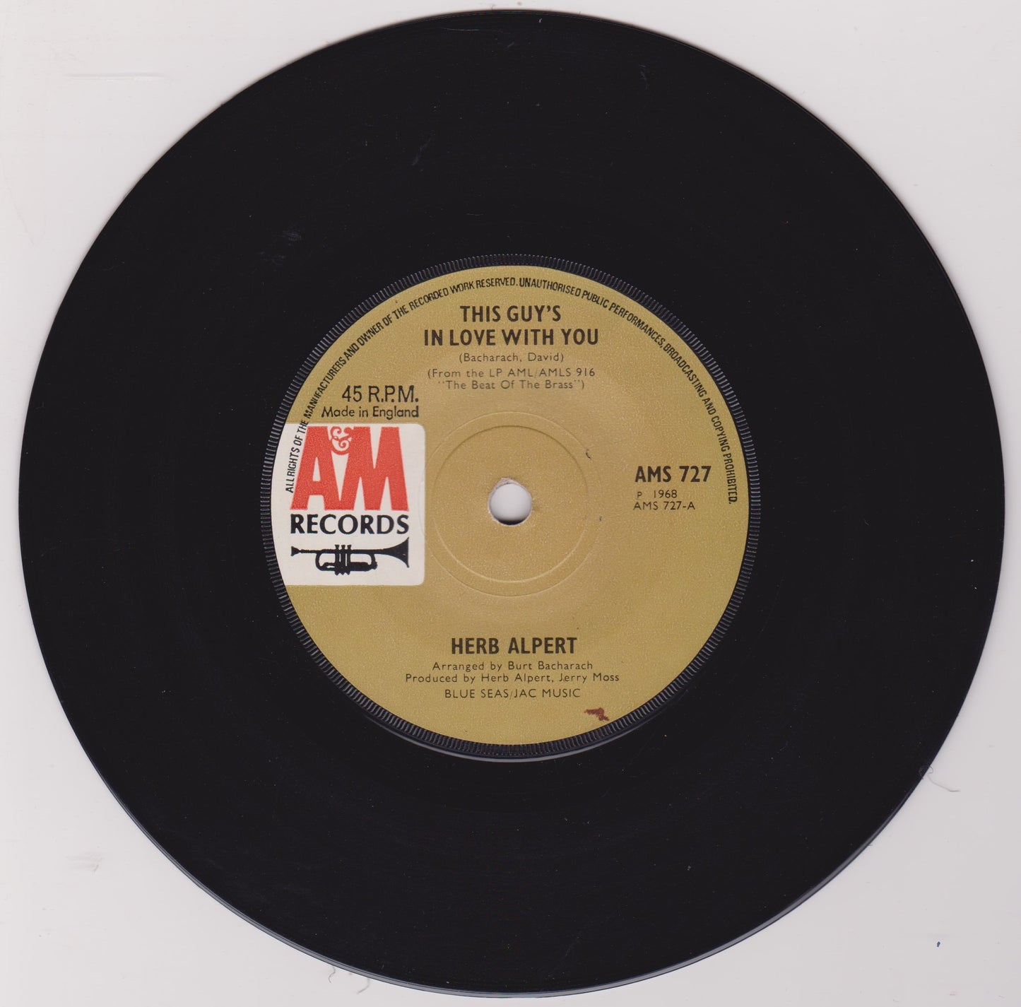 Herb Alpert – This Guy's In Love With You (A&M 1968) 7" vinyl single VG/-