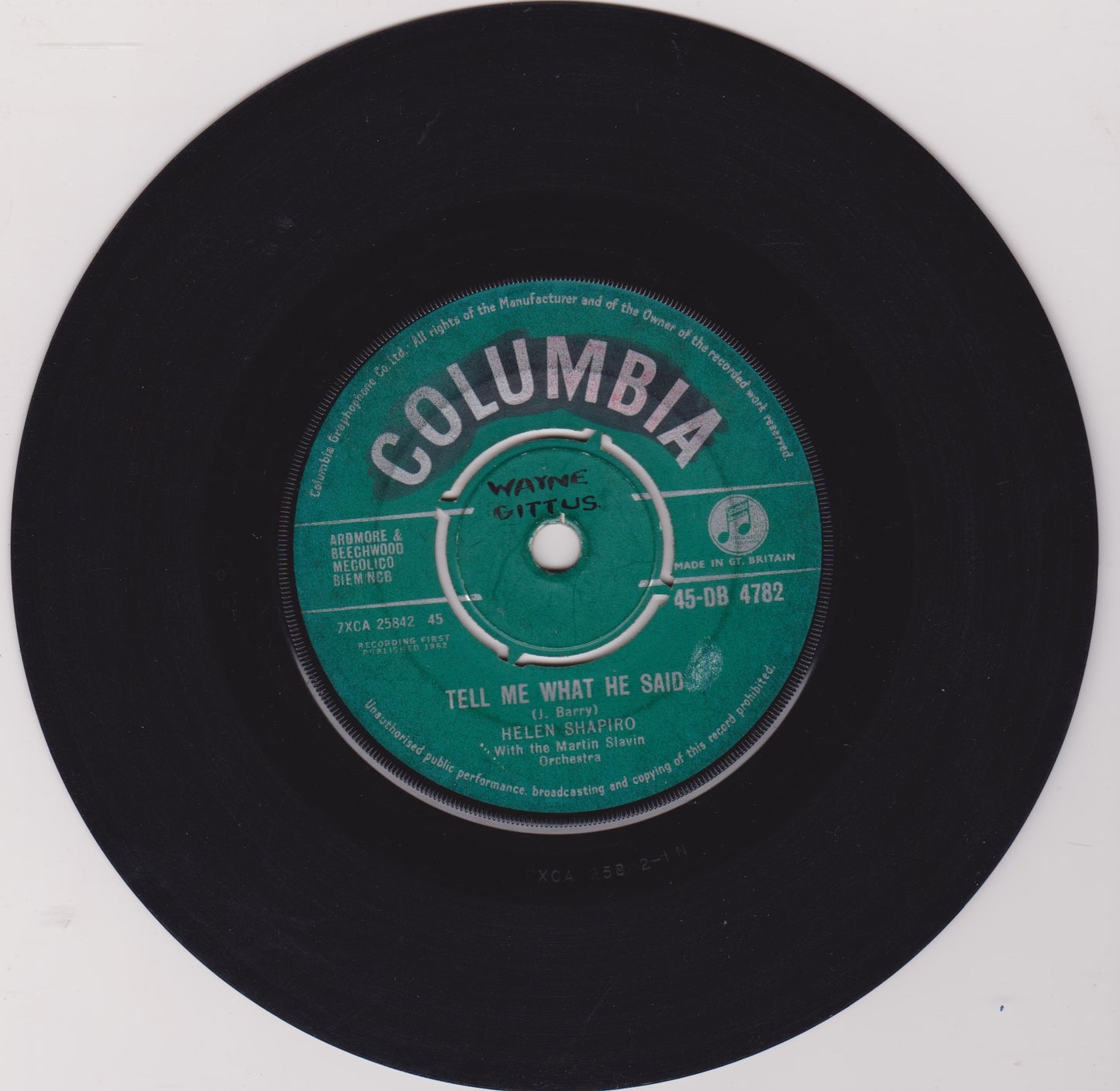 Helen Shapiro With The Martin Slavin Orchestra ‎– Tell Me What He Said 7" vinyl single G+/-