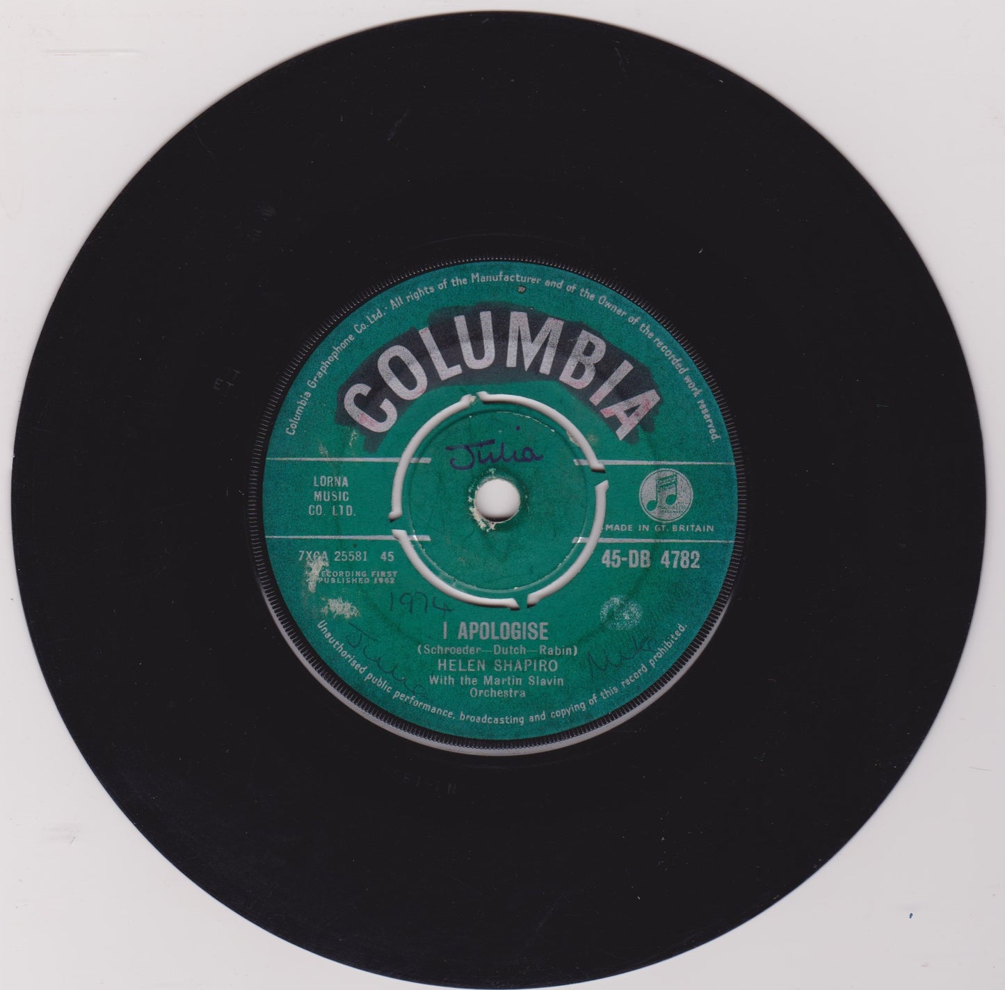 Helen Shapiro With The Martin Slavin Orchestra ‎– Tell Me What He Said 7" vinyl single G+/-