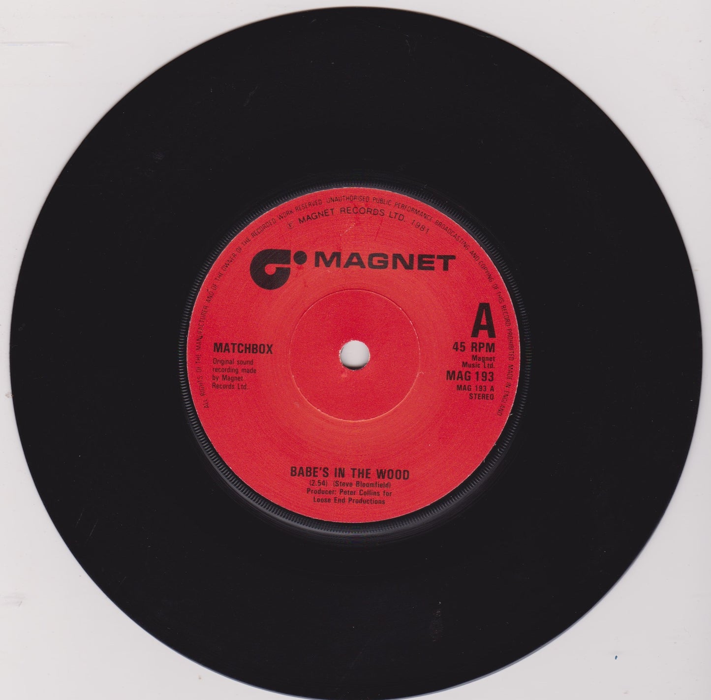 Matchbox ‎– Babe's In The Wood (Magnet 1981) 7" vinyl single VG/-