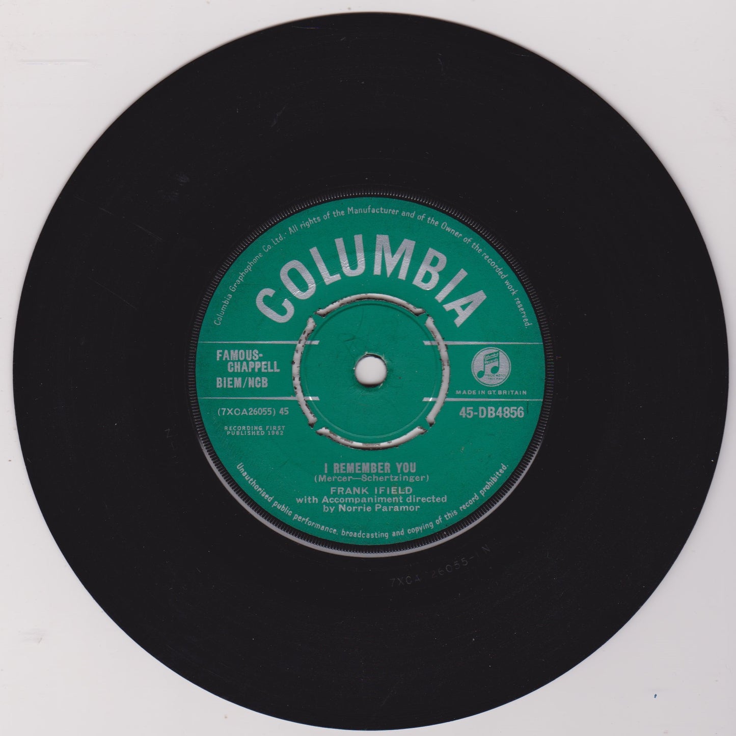 Frank Ifield – I Remember You (Columbia, 1962) 7" vinyl single VG/VG
