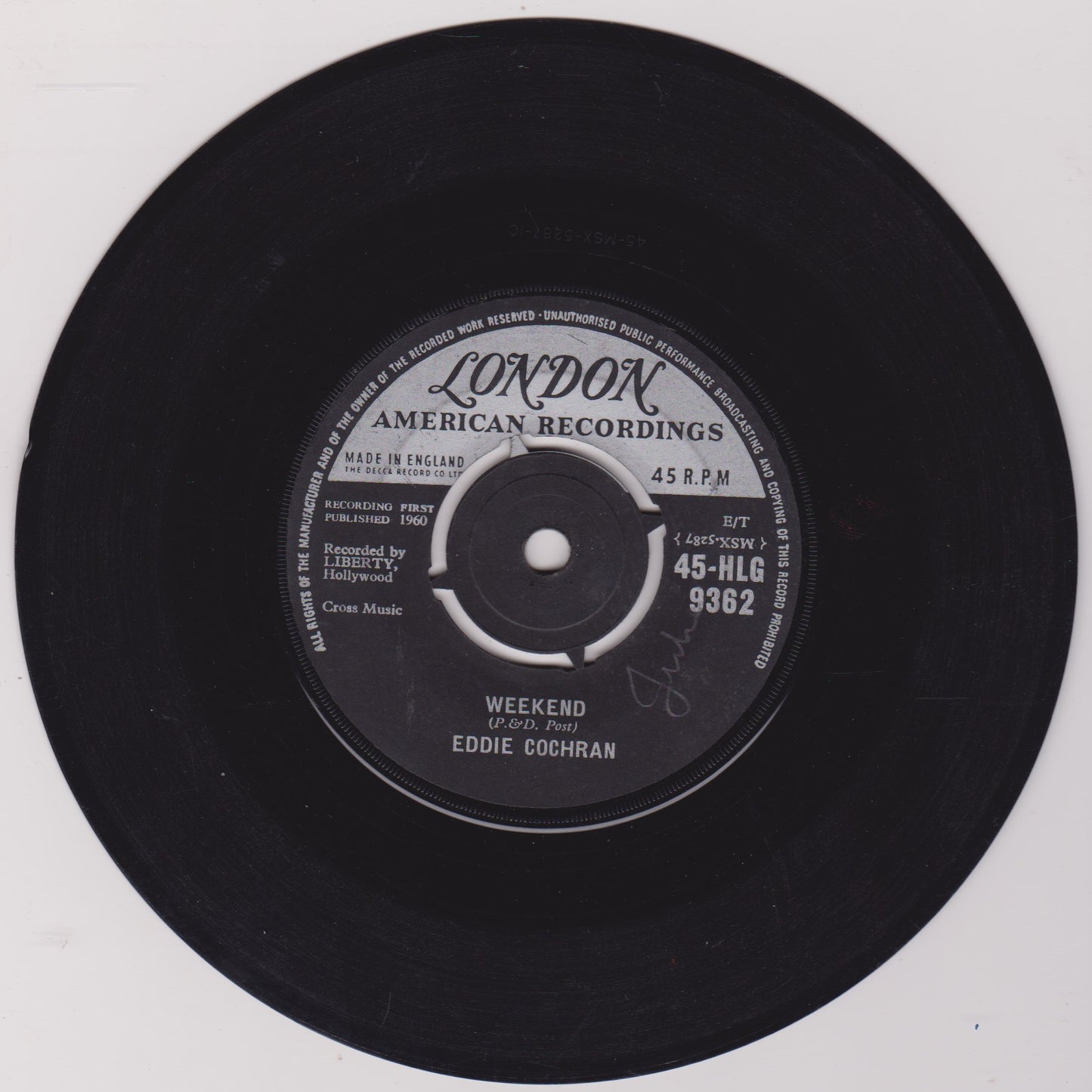 Eddie Cochran – Weekend (London 1960) 7" vinyl single VG/-