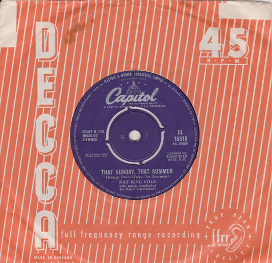 Nat King Cole – That Sunday, That Summer (Capitol 1963) 7" vinyl single VG/-