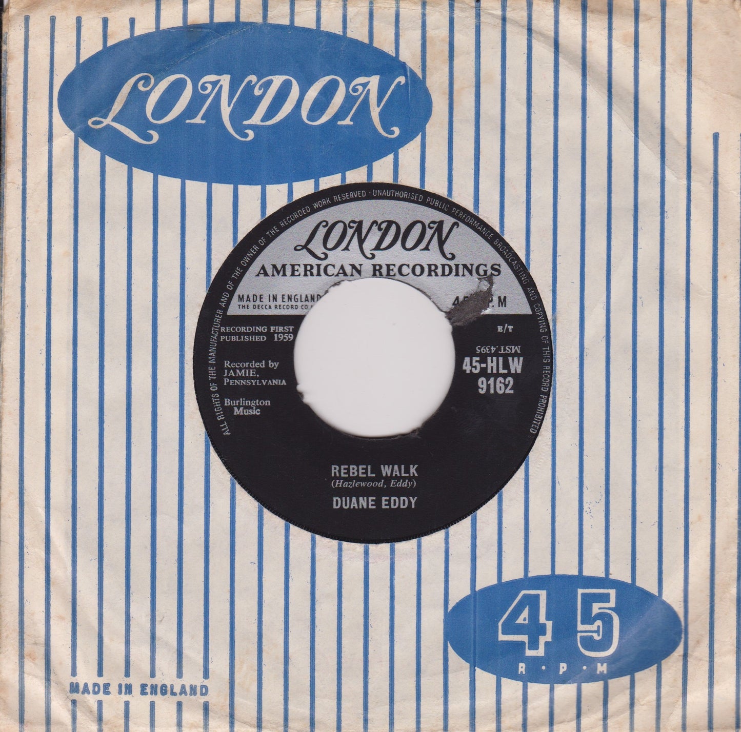 Duane Eddy - Because They're Young (London, 1960) 7" vinyl single VG/VG jukebox