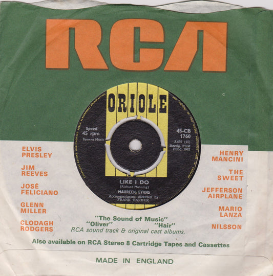 Maureen Evans – Like I Do (Oriole 1962) 7" vinyl single VG/-