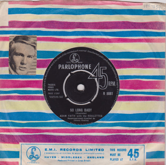 Adam Faith With The Roulettes ‎– So Long Baby (1963) 7" vinyl single VG/VG