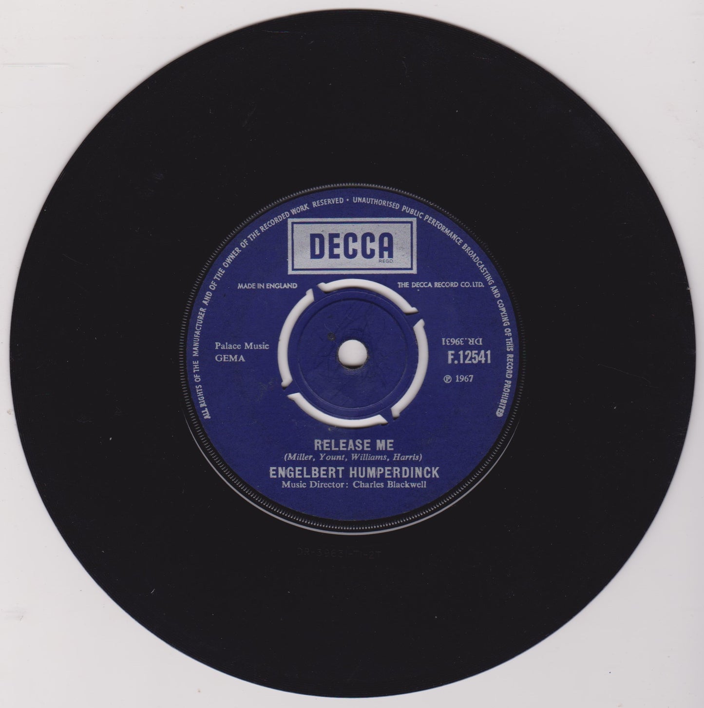 Engelbert Humperdinck – Release Me (Decca, 1967) 7" vinyl G+/-