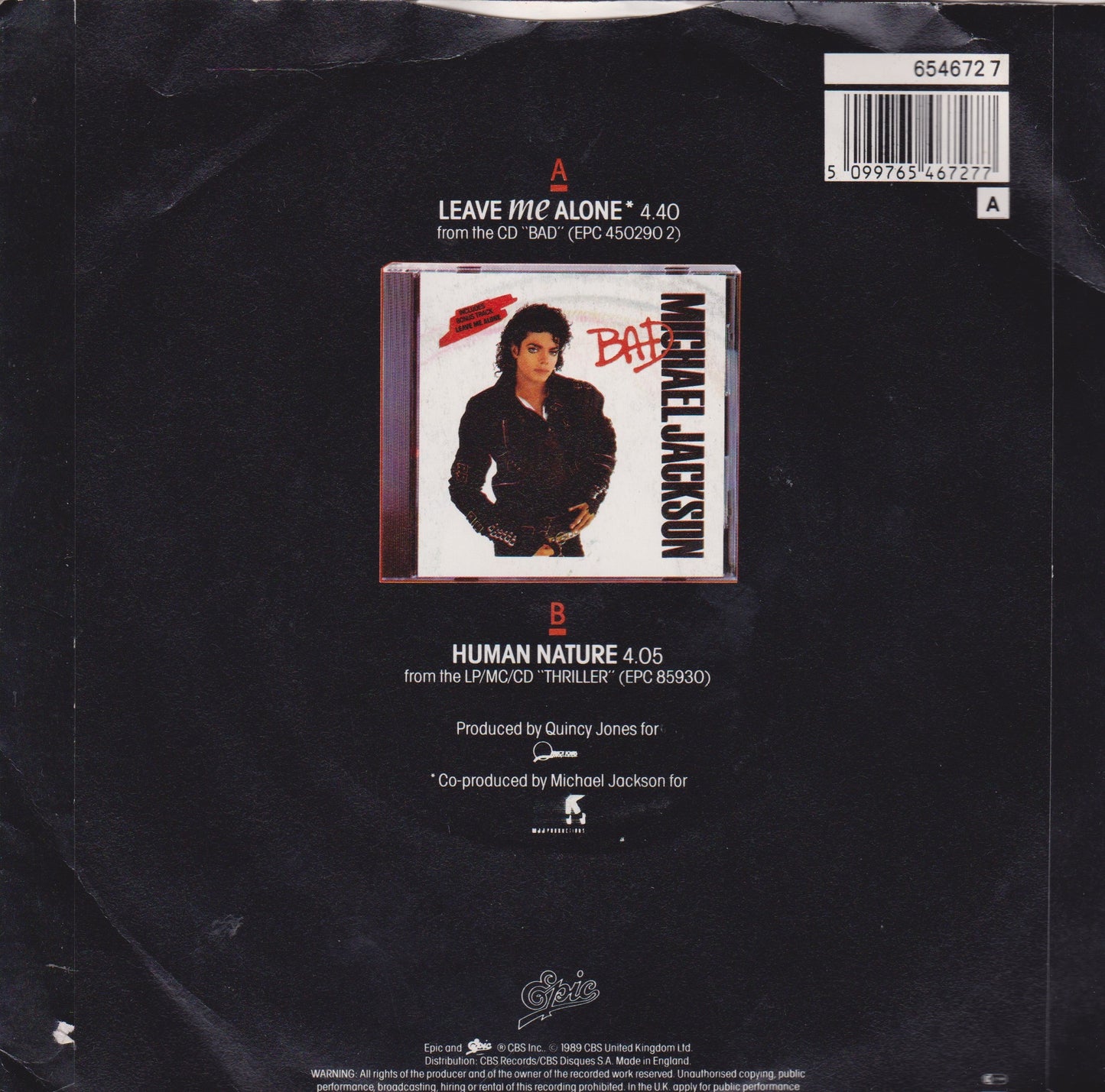 Michael Jackson – Leave Me Alone (Epic 1989) 7" vinyl P/S single VG/VG