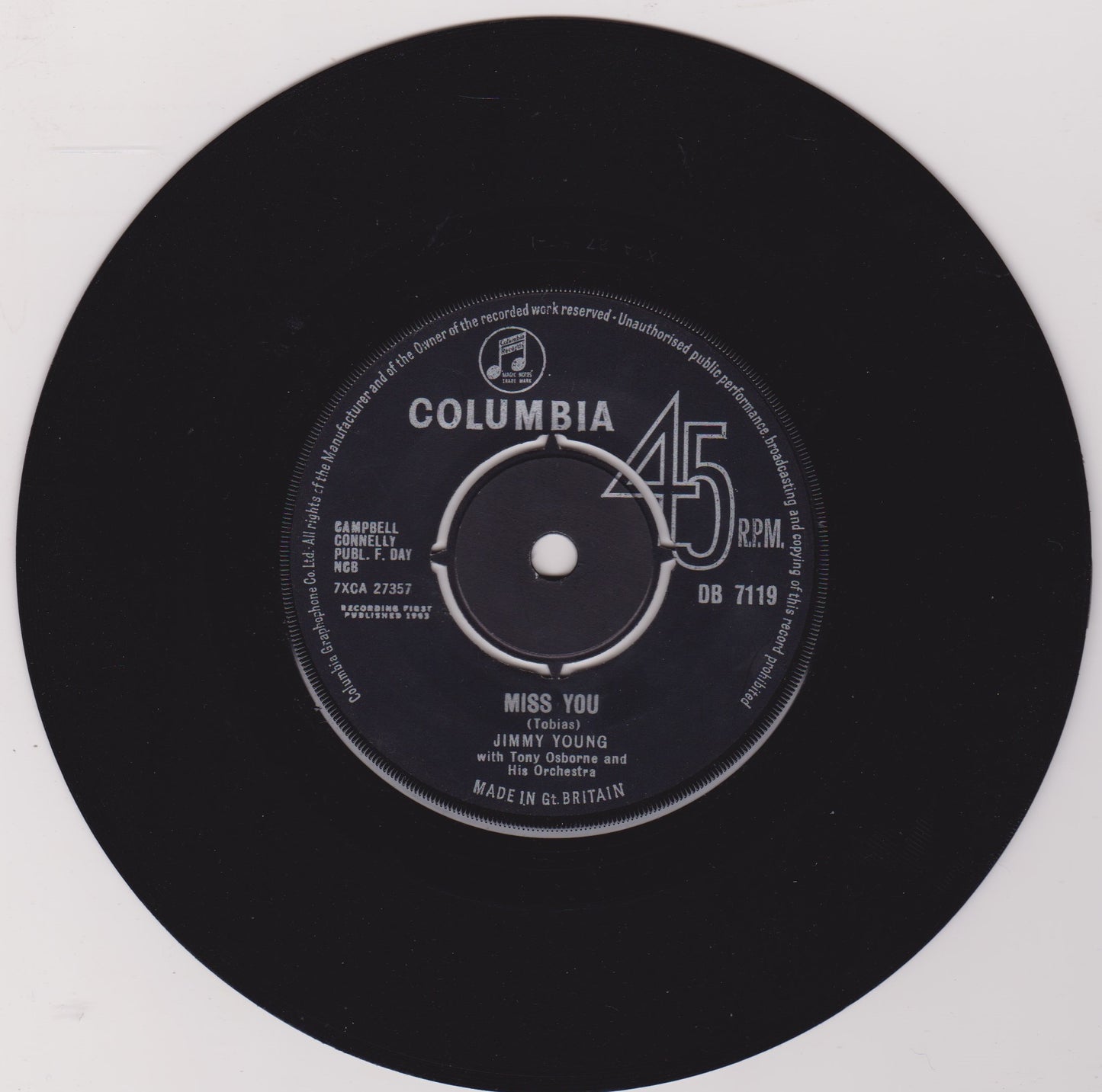 Jimmy Young – Miss You (Columbia 1963) 7" vinyl single VG/-