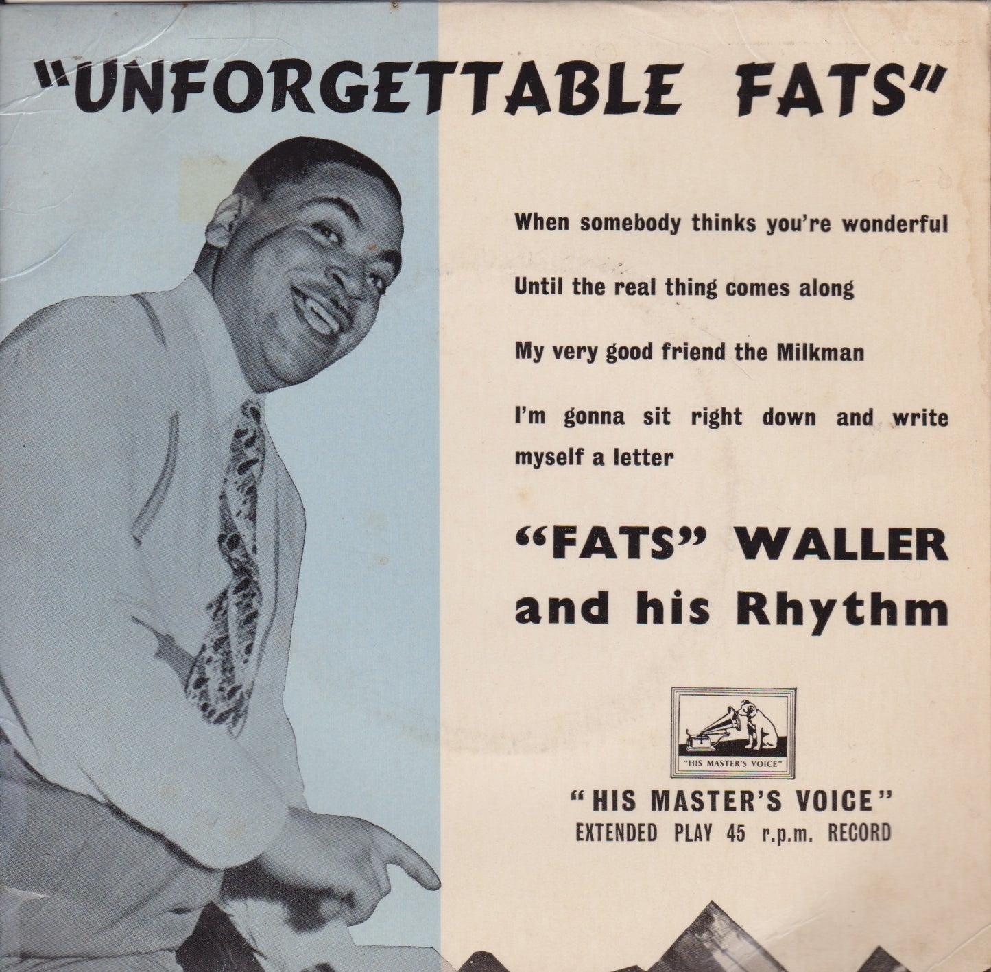 "Fats" Waller And His Rhythm – Unforgettable Fats (HMV 1957) 7" vinyl P/S EP VG/VG