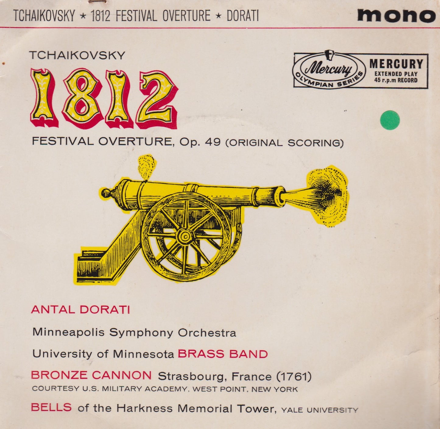 Tchaikovsky, Minneapolis Symphony Orchestra ‎– 1812 Festival Overture, Op. 49 (Mercury 1960) 7" vinyl P/S EP VG/VG