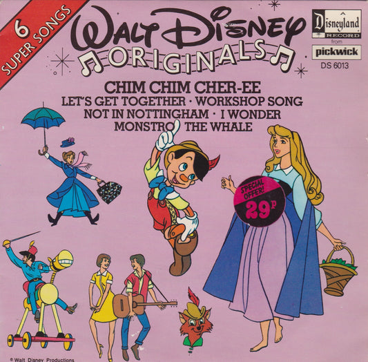 Various ‎– Walt Disney Originals 6 Super Songs (Disneyland) 7" vinyl P/S EP VG/VG