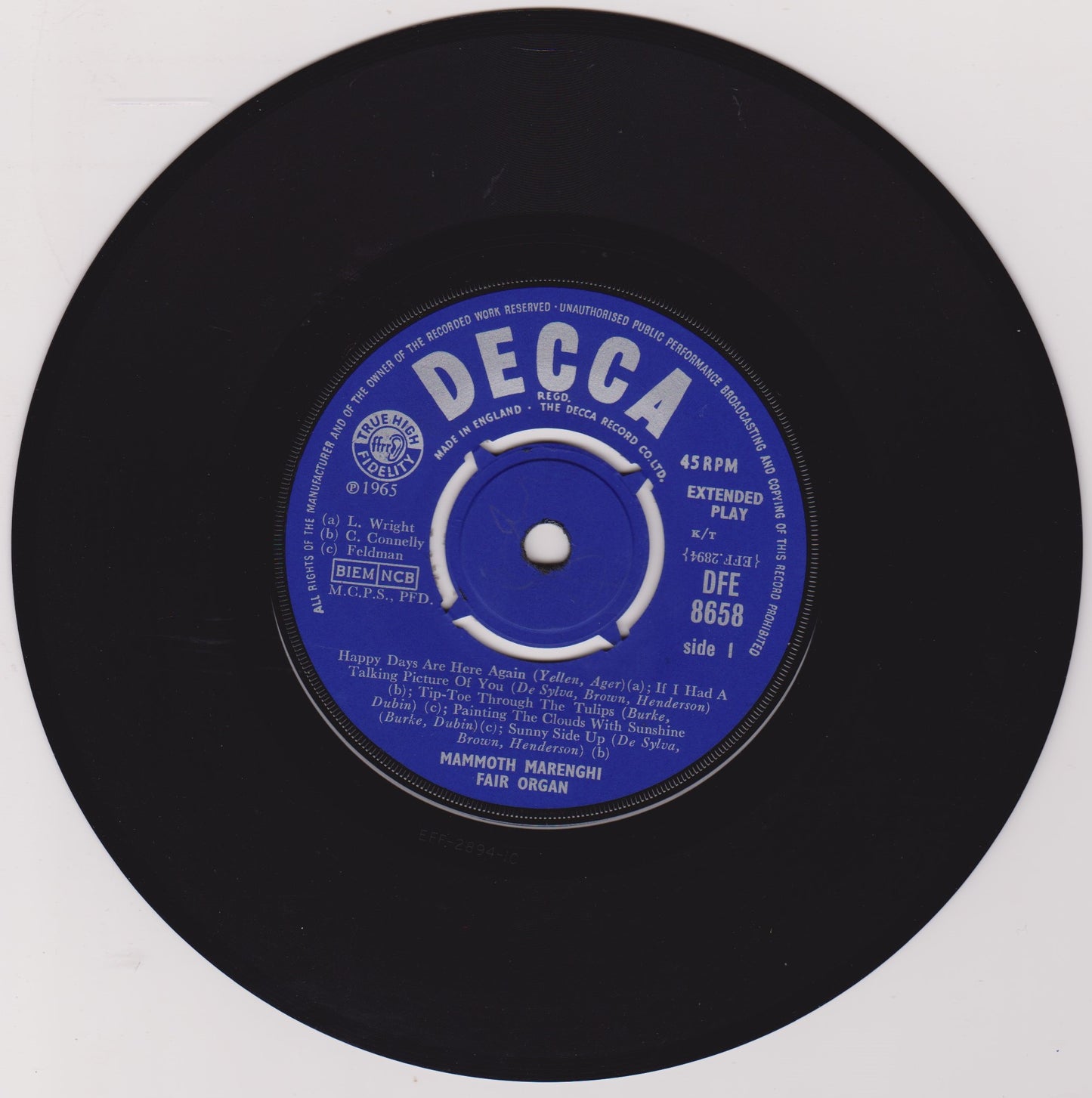 The Mammoth Marenghi Fair Organ ‎– Fair Time (Decca 1966) 7" vinyl P/S EP VG/VG