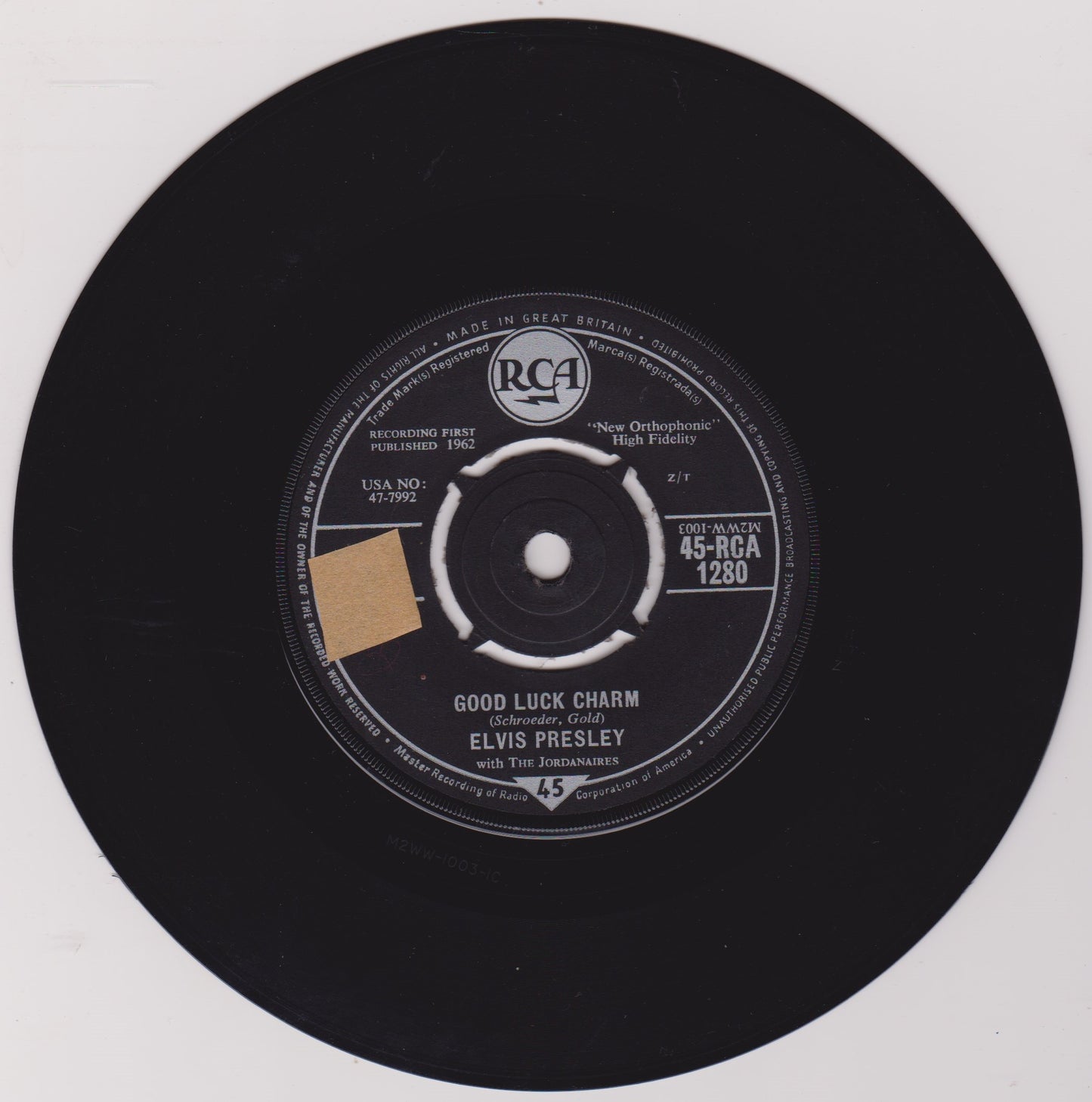 Elvis Presley With The Jordanaires – Good Luck Charm (RCA 1962) 7" vinyl single VG/VG