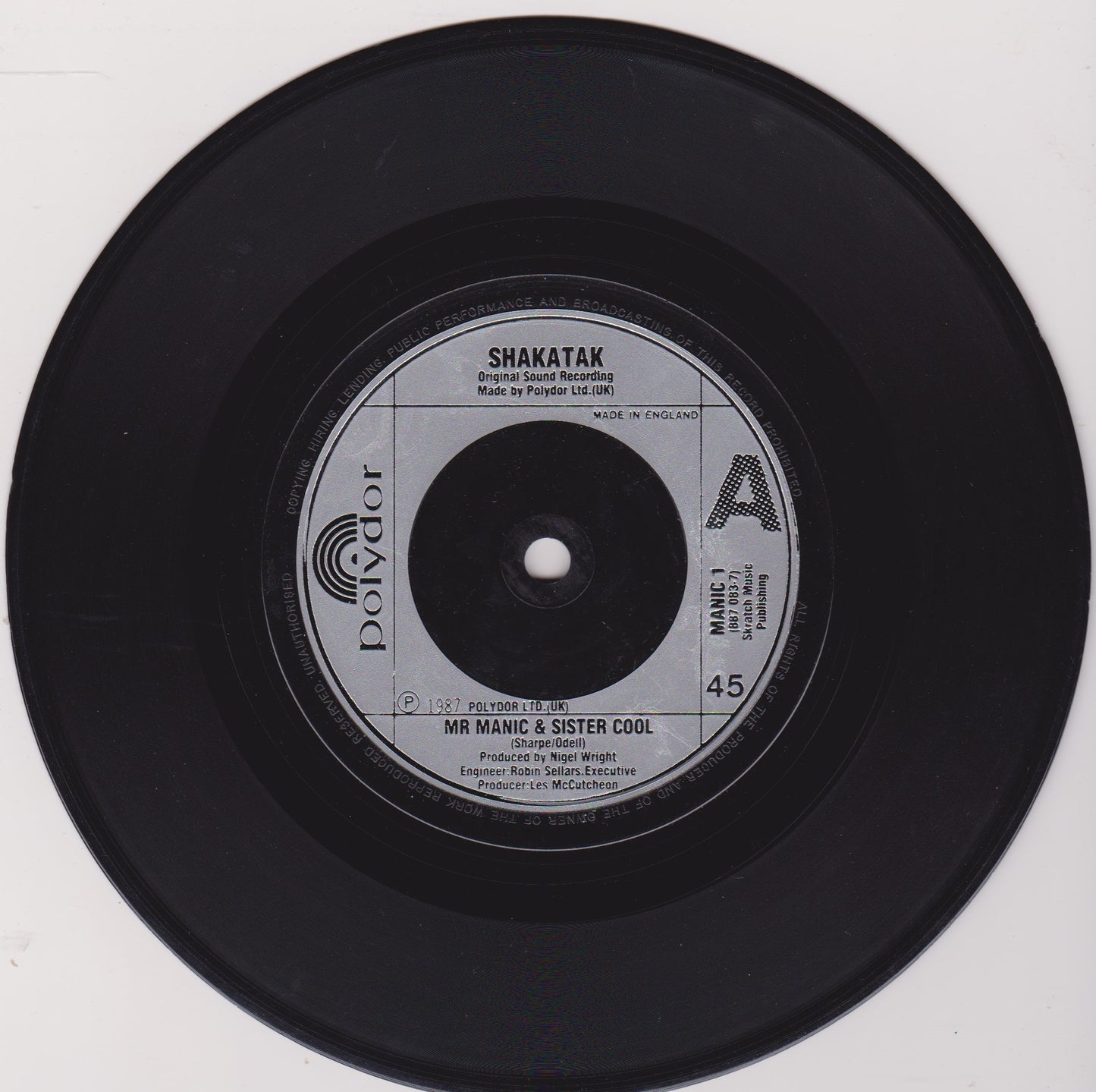 Shakatak ‎– Mr. Manic & Sister Cool (Polydor 1987) 7" vinyl P/S single VG/VG