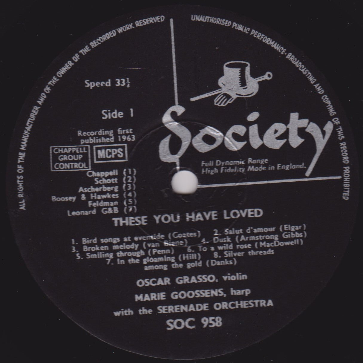 Oscar Grasso With Marie Goossens With The Serenade Orchestra – These You Have Loved 12" LP VG/VG