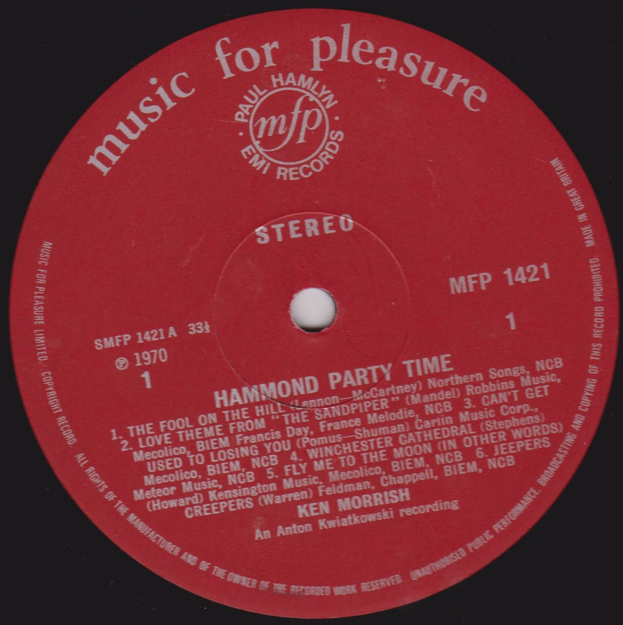 Ken Morrish ‎– Hammond Party Time (EMI 1970) 12" vinyl LP VG/VG