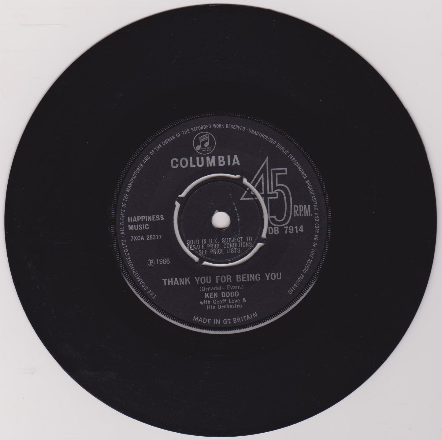 Ken Dodd With Geoff Love & His Orchestra ‎– Promises (Columbia 1966) 7" vinyl single VG/-